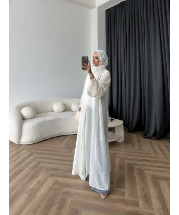 Fuş - Esra Taşlı Şal Hediye Abaya - Ekru