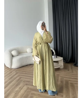 Fuş - Esra Taşlı Şal Hediye Abaya - Yağ Yeşili