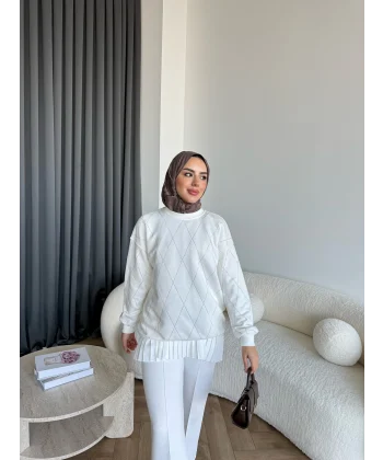 Gn-Elban Taşlı Sweat - Beyaz
