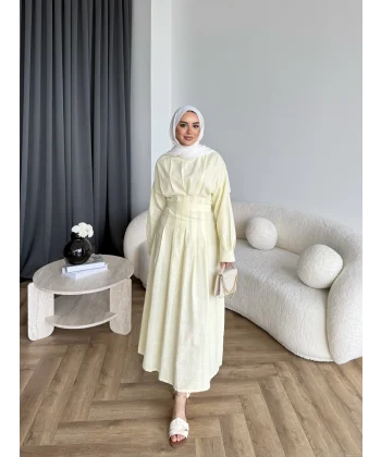 Hen - İlay Keten Elbise - Sarı