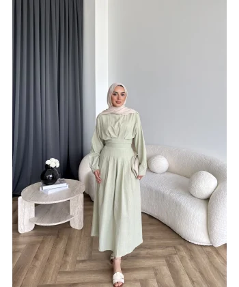 Hen - İlay Keten Elbise - Yeşil