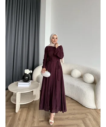 Hen - Senas Şerit Detay Elbise - Bordo