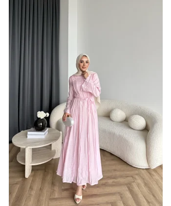 Hen - Senas Şerit Detay Elbise - Pembe
