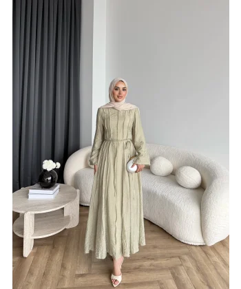 Hen - Senas Şerit Detay Elbise - Yeşil