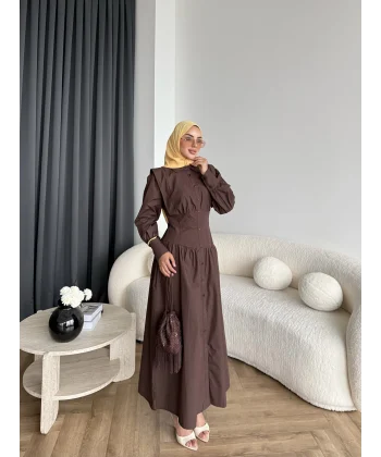 Hot - Elban Bel Detay Elbise - Kahve