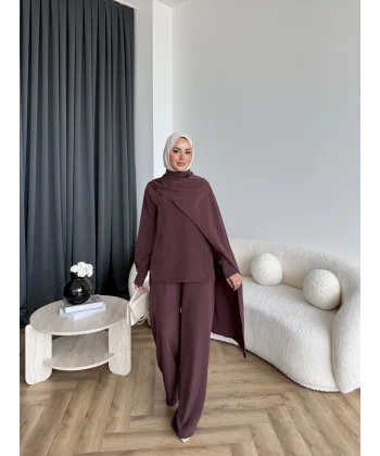 Hot - Nesly Omuz Pelerin Detay Takım - Bordo