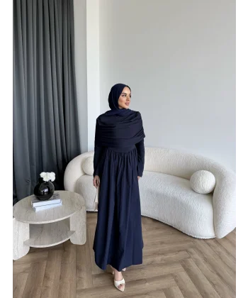 Hr - Melda Yaka Detay Elbise - Lacivert