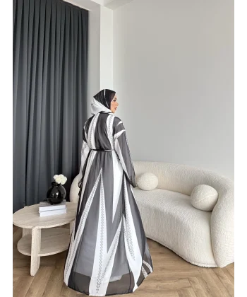 Kyl - Madella Şallı Abaya - Siyah - Beyaz