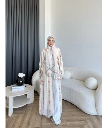 Kyl - Rhino Şallı Abaya - Pudra