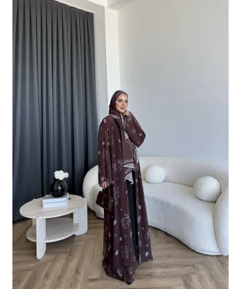 Kyl - Simara Şallı Abaya - Kahve