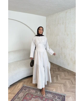 Linen Elbise - Bej