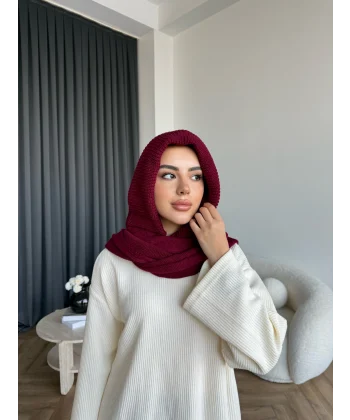 Mb - Balaklava Kapişonlu Bere - Bordo