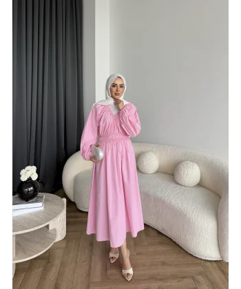 Milsa Lastikli Elbise - Pembe