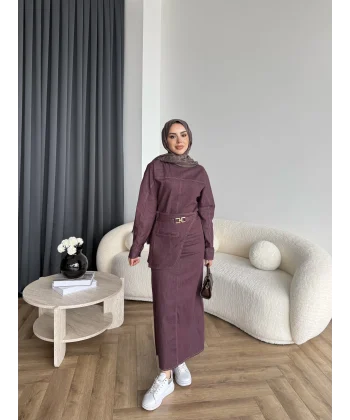 Ng - Kemer Detay Kot Elbise - Bordo