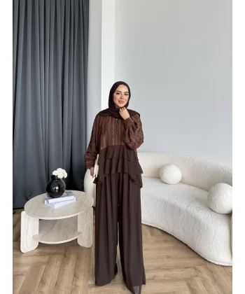 Ng - Vagne Pantolonlu Takım - Acı Kahve
