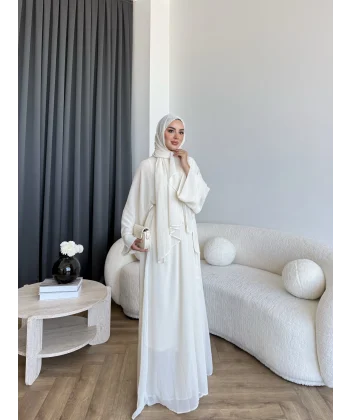 Pln - Arabic Şallı Abaya - Ekru
