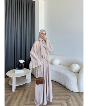 Pln - Arabic Şallı Abaya - Pudra