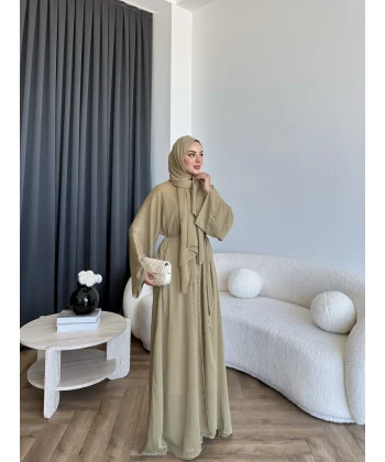 Pln - Arabic Şallı Abaya - Yağ Yeşili