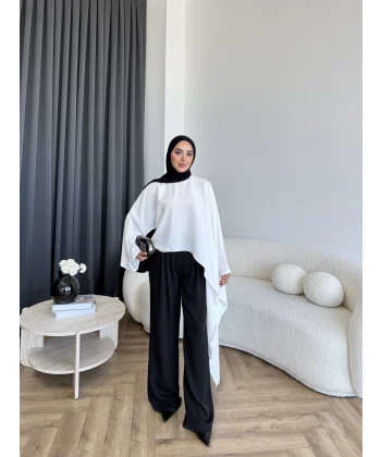 Pln - Bella Organik Keten Bluz - Beyaz