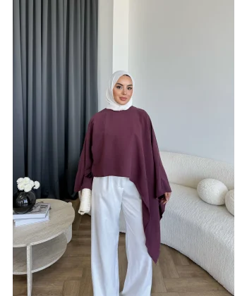 Pln - Bella Organik Keten Bluz - Bordo