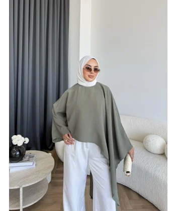 Pln - Bella Organik Keten Bluz - Haki