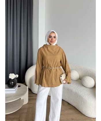 Pln - Crush Kumaşlı Bluz - Sarı