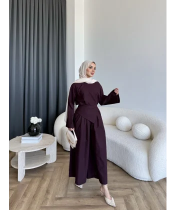 Pln - Maim Keten Pantolonlu Takım - Bordo