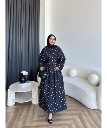 Pln - Ponpon Belden Oturtma Elbise - Siyah