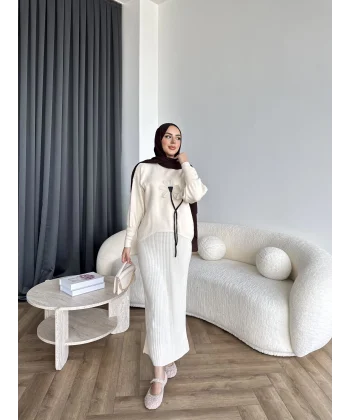 Pls-Çiçek Detay Jile Elbise - Bej