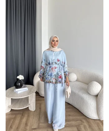 Pwn - Soya Çiçek Desen Takım - Bebe Mavi