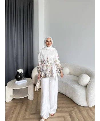 Pwn - Soya Çiçek Desen Takım - Beyaz