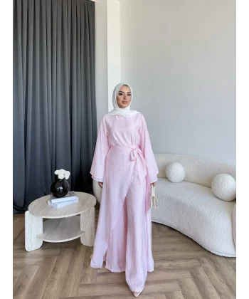 Qu - Arya Pelerinli Pantolonlu Takım - Pembe