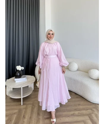 Qu - Balon Kol Etekli Takım - Pembe