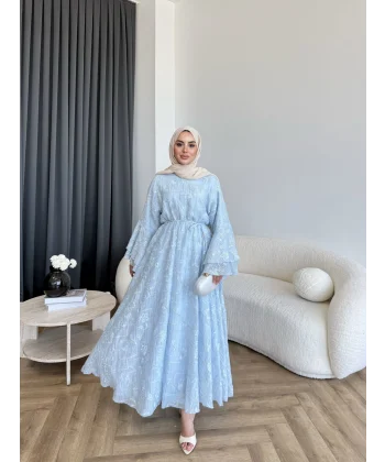 Qu- Yeni Desen Selen Elbise - Mavi