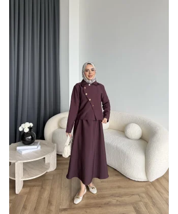 Tb - Nebal Gold Düğmeli Cupra Takım - Bordo