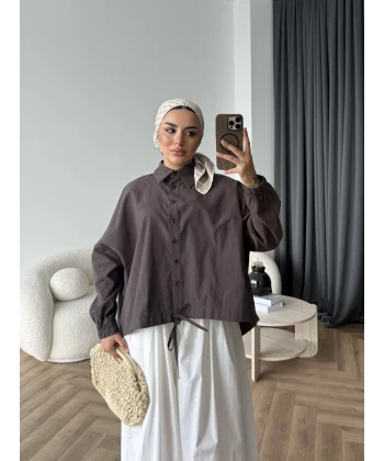 Tb - Oversize Büzgülü Gömlek - Acı Kahve