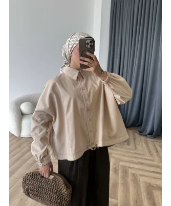 Tb - Oversize Büzgülü Gömlek - Bej