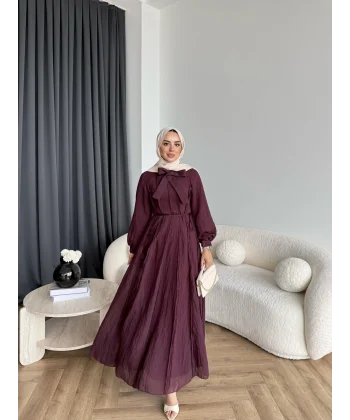 Tb - Varly Çizgi Detay Elbise - Bordo