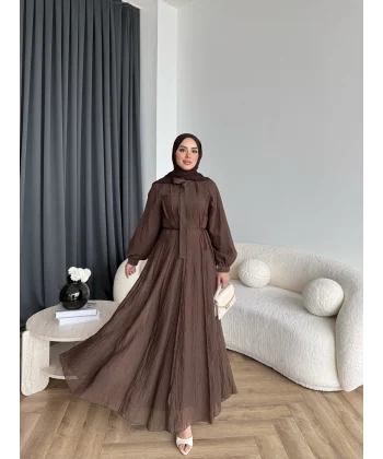 Tb - Varly Çizgi Detay Elbise - Kahve