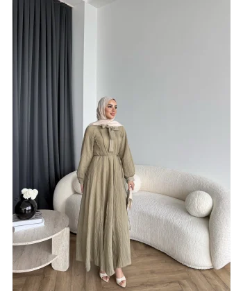 Tb - Varly Çizgi Detay Elbise - Yeşil