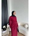 Sılan Yan Detaylı Elbise - Bordo