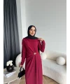 Sılan Yan Detaylı Elbise - Bordo