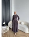 Moi - Özden Bel Detay Elbise - Kahve