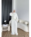 Ah - Elanar Fırfır Detaylı Pantolonlu Takım - Ekru