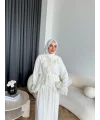 Ah - Elanar Fırfır Detaylı Pantolonlu Takım - Ekru