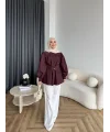 Hen - Mihra Bel Detaylı Gömlek - Bordo