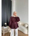 Hen - Mihra Bel Detaylı Gömlek - Bordo