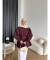 Hen - Mihra Bel Detaylı Gömlek - Bordo