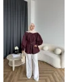 Hen - Mihra Bel Detaylı Gömlek - Bordo