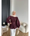 Hen - Mihra Bel Detaylı Gömlek - Bordo